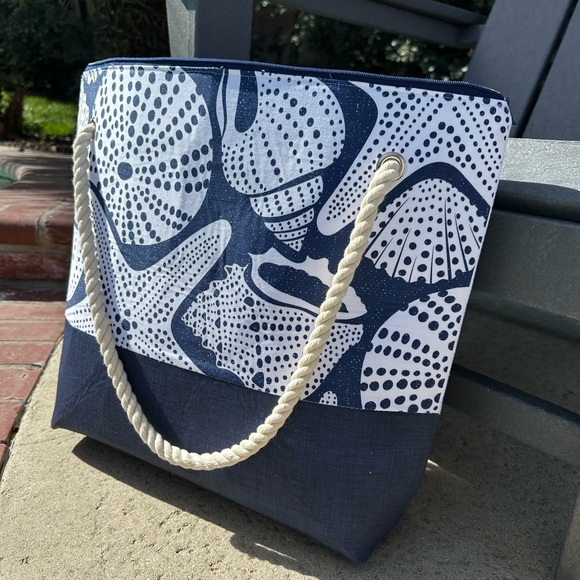 Nautical Blue and White Tote Bag w/travel strap - Picture 3 of 6